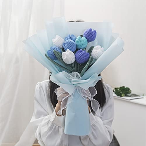 DIY Garn Haken Material Set Blaue Tulpe Bouquet Handgemachte konservierte Blume Set Hochzeit Geschenk Wohnkultur (Color : Blue, Size : Ende) (Blaue Finish) von DJFHDIHRFHBVCASIJ