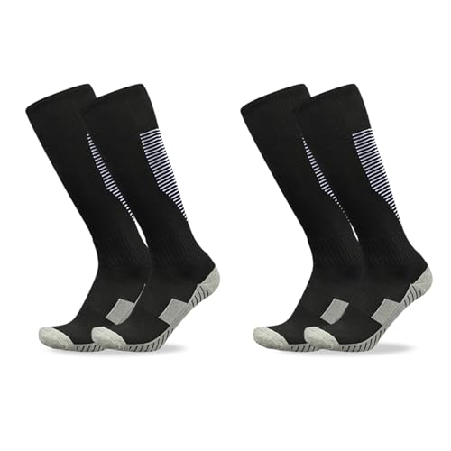 DJJYCTNM Professionelle Fechtsocken, Lange Dicke Schweißabsorbierende Sportsocken mit Handtuchunterseite für Kinder und Erwachsene, 2 Paar(Black,L) von DJJYCTNM