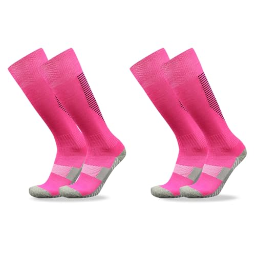 DJJYCTNM Professionelle Fechtsocken, Lange Dicke Schweißabsorbierende Sportsocken mit Handtuchunterseite für Kinder und Erwachsene, 2 Paar(Pink,L) von DJJYCTNM