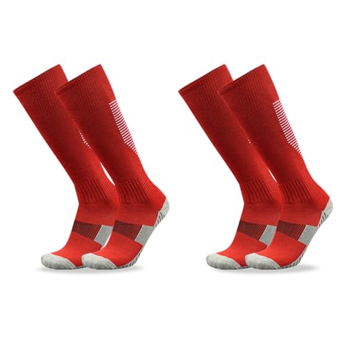 DJJYCTNM Professionelle Fechtsocken, Lange Dicke Schweißabsorbierende Sportsocken mit Handtuchunterseite für Kinder und Erwachsene, 2 Paar(Red,L) von DJJYCTNM