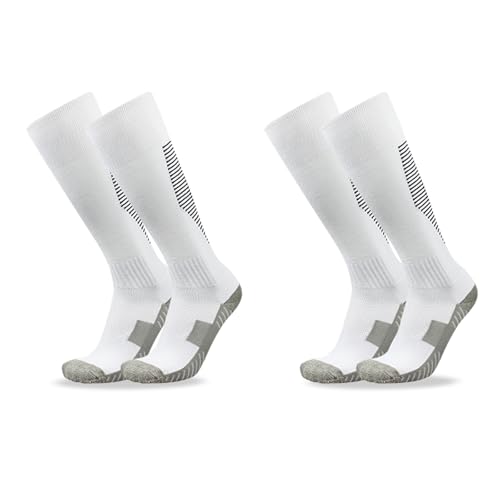 DJJYCTNM Professionelle Fechtsocken, Lange Dicke Schweißabsorbierende Sportsocken mit Handtuchunterseite für Kinder und Erwachsene, 2 Paar(White,L) von DJJYCTNM