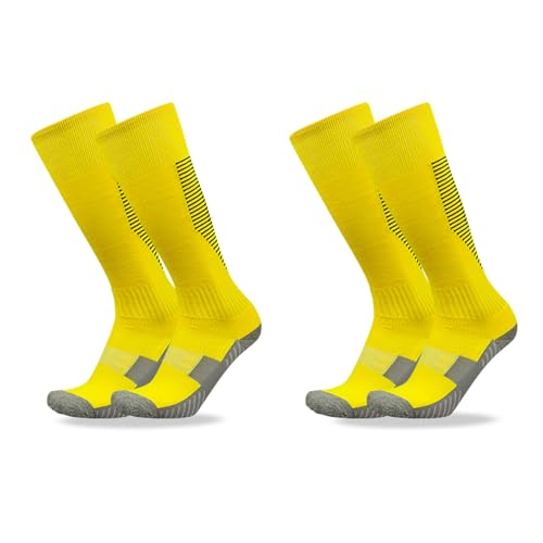 DJJYCTNM Professionelle Fechtsocken, Lange Dicke Schweißabsorbierende Sportsocken mit Handtuchunterseite für Kinder und Erwachsene, 2 Paar(Yellow,L) von DJJYCTNM