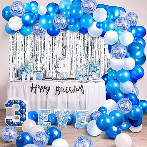 Ballon Girlande Blau Weiß, DJLLA Luftballon Girlande Set Blau Weiß Latex Luftballons und Konfetti Luftballons für Geburtstag Hochzeit Babyparty Dekoration Geschäftstätigkeit von DJLLA