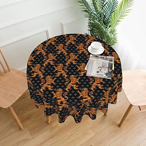 Tischdecke, rund, 152,4 cm, Mittelalter, Goldlöwen, knitterfrei, waschbar, runde Tischdecke für Küche, Esszimmer, Urlaub, Party, Picknick, Terrasse Tischdecke, rund, 152,4 cm, Mittelalter, Goldlöwen, knitterfrei, waschbar, runde Tischdecke für Küche, Esszimmer, Urlaub, Party, Picknick, Terrasse von DJNGN