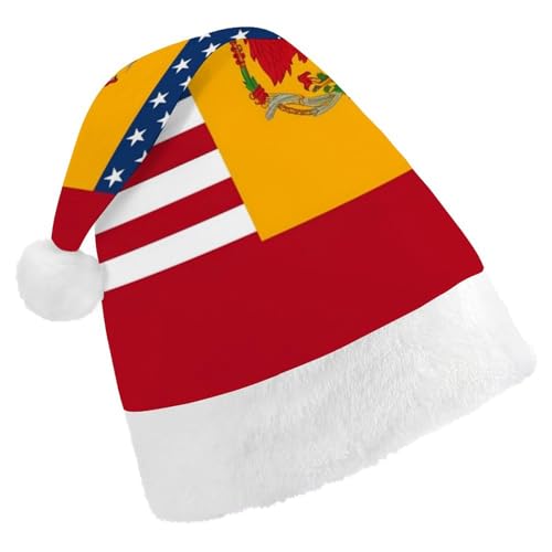 DJUETRUI Lustige Weihnachtsmütze mit amerikanischer Spanien-Flagge, Weihnachtsmütze für Erwachsene, weicher Plüsch, Weihnachtsmannmütze, bequeme Weihnachtsmütze von DJUETRUI