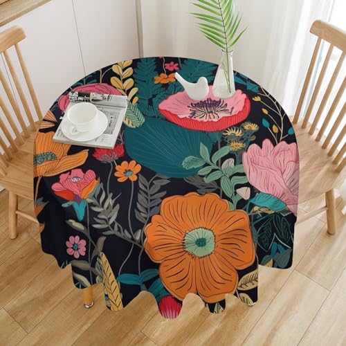 DJUETRUI Runde Tischdecke, 91,4 x 91,4 cm, waschbare Tischdecke, Esszimmer-Tischdecke, buntes Boho-Blumenmuster, Tischdecke für drinnen und draußen, Bauernhaus-Dekoration, Picknick-Tischdekoration von DJUETRUI