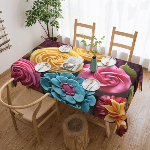 DJUETRUI Tischdecke mit buntem Blumendruck, wasserdicht, schmutzabweisend, rechteckig, abwischbar, waschbar, Tischdecke für Esszimmer, Camping, drinnen und draußen, 137,2 x 183,9 cm von DJUETRUI