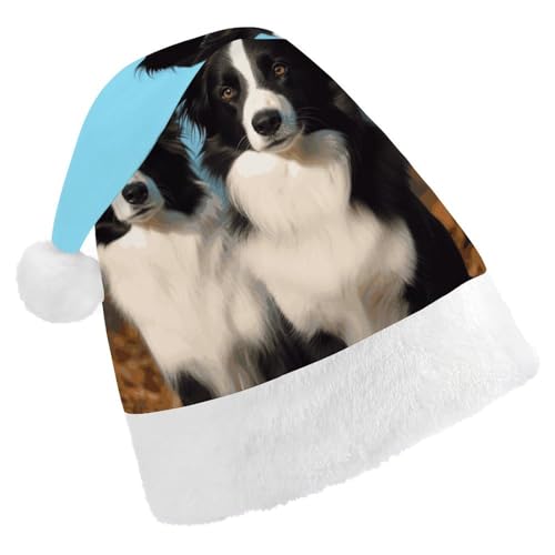 DJUETRUI Weihnachtsmütze, lustige Weihnachtsmütze, Border Collie, Weihnachtsmütze für Erwachsene, weicher Plüsch, Weihnachtsmannmütze, bequem, Weihnachtsmütze von DJUETRUI