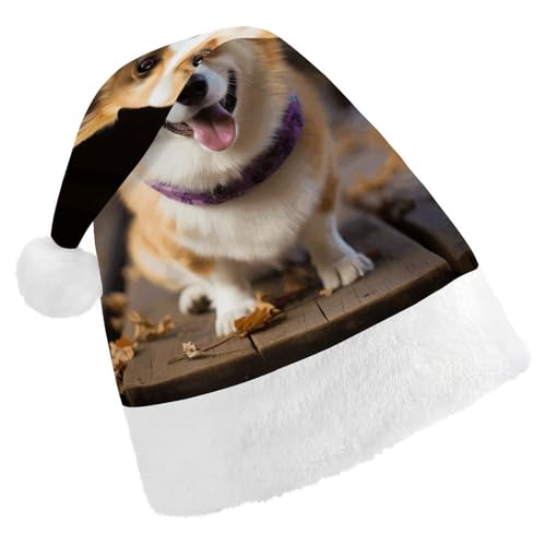 DJUETRUI Weihnachtsmütze, lustige Weihnachtsmütze, Corgi-Weihnachtsmütze für Erwachsene, weicher Plüsch, Weihnachtsmannmütze, bequem, Weihnachtsmütze von DJUETRUI