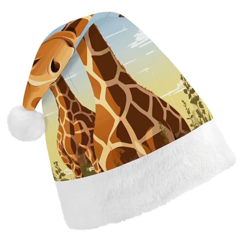 DJUETRUI Weihnachtsmütze, lustige Weihnachtsmütze, Giraffe, Weihnachtsmütze für Erwachsene, weicher Plüsch, Weihnachtsmannmütze, bequem, Weihnachtsmütze von DJUETRUI