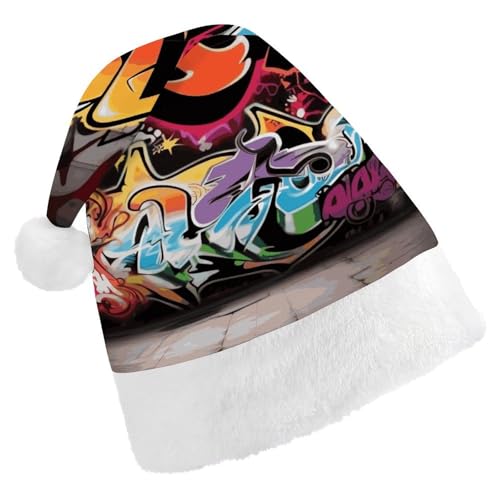 DJUETRUI Weihnachtsmütze, lustige Weihnachtsmütze, Graffiti, Hip-Hop, Weihnachtsmützen für Erwachsene, weicher Plüsch, Weihnachtsmannmütze, bequeme Weihnachtsmütze von DJUETRUI