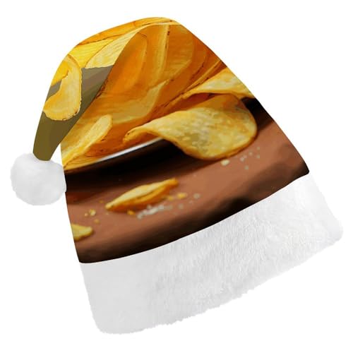 DJUETRUI Weihnachtsmütze, lustige Weihnachtsmütze, Kartoffelchips, Weihnachtsmützen für Erwachsene, weicher Plüsch, Weihnachtsmannmütze, bequeme Weihnachtsmütze von DJUETRUI