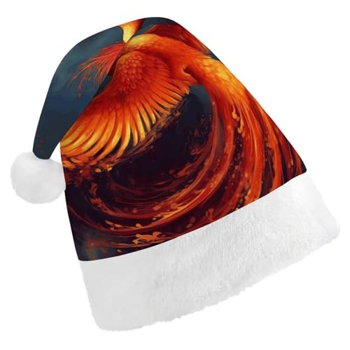 DJUETRUI Weihnachtsmütze, lustige Weihnachtsmütze, Orange / Rot, Phönix, Weihnachtsmütze für Erwachsene, weicher Plüsch, Weihnachtsmannmütze, bequem, Weihnachtsmütze von DJUETRUI