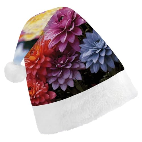 DJUETRUI Weihnachtsmütze, lustige Weihnachtsmütze, Regenbogen-Blume, Meer, Weihnachtsmützen für Erwachsene, weicher Plüsch, Weihnachtsmannmütze, bequeme Weihnachtsmütze von DJUETRUI