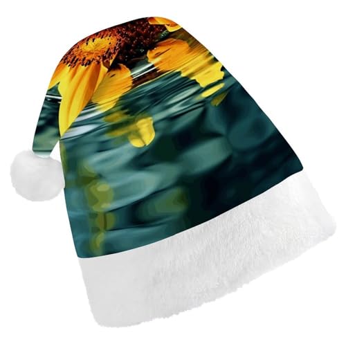 DJUETRUI Weihnachtsmütze, lustige Weihnachtsmütze, Sonnenblume im Wasser, Weihnachtsmützen für Erwachsene, weicher Plüsch, Weihnachtsmannmütze, bequeme Weihnachtsmütze von DJUETRUI