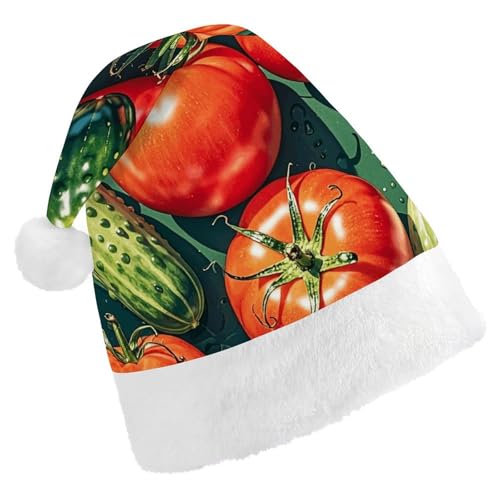 DJUETRUI Weihnachtsmütze, lustige Weihnachtsmütze, Tomate und Gurke, Weihnachtsmütze für Erwachsene, weicher Plüsch, Weihnachtsmannmütze, bequem, Weihnachtsmütze von DJUETRUI