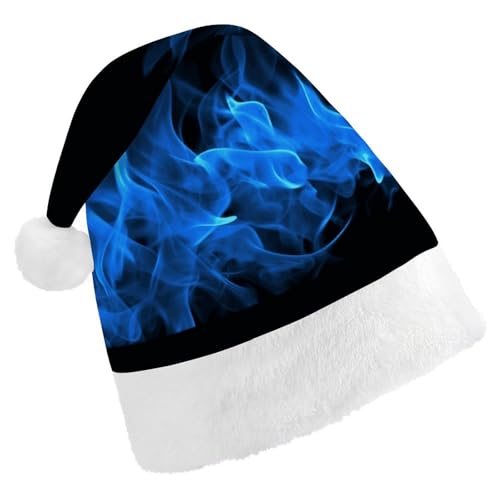 DJUETRUI Weihnachtsmütze, lustige Weihnachtsmütze, blaue Flamme, Weihnachtsmütze für Erwachsene, weicher Plüsch, Weihnachtsmannmütze, bequem, Weihnachtsmütze von DJUETRUI