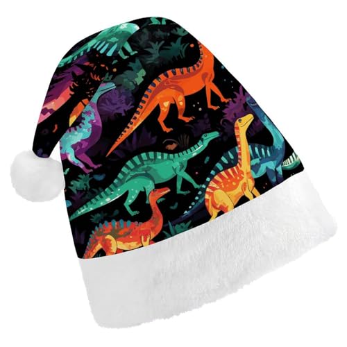 DJUETRUI Weihnachtsmütze, lustige Weihnachtsmütze, bunte Dinosaurier, Weihnachtsmütze für Erwachsene, weicher Plüsch, Weihnachtsmannmütze, bequem, Weihnachtsmütze von DJUETRUI