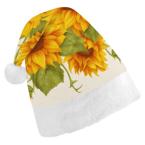 DJUETRUI Weihnachtsmütze, lustige Weihnachtsmütze, frische Sonnenblume, Weihnachtsmützen für Erwachsene, weicher Plüsch, Weihnachtsmannmütze, bequeme Weihnachtsmütze von DJUETRUI