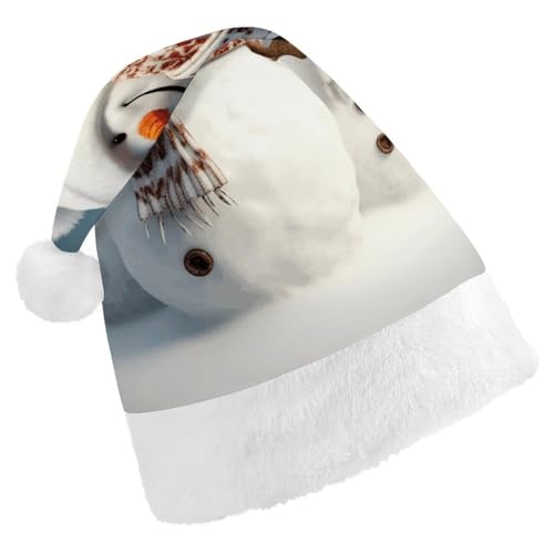 DJUETRUI Weihnachtsmütze, lustige Weihnachtsmütze, fröhlicher Schneemann, Weihnachtsmütze für Erwachsene, weicher Plüsch, Weihnachtsmannmütze, bequeme Weihnachtsmütze von DJUETRUI