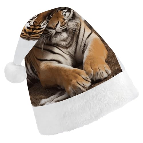 DJUETRUI Weihnachtsmütze, lustige Weihnachtsmütze, großer Tiger, Weihnachtsmütze für Erwachsene, weicher Plüsch, Weihnachtsmannmütze, bequem, Weihnachtsmütze von DJUETRUI