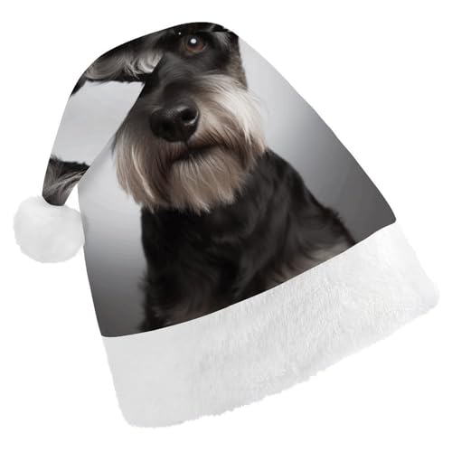 DJUETRUI Weihnachtsmütze, lustige Weihnachtsmütze, niedlicher Schnauzer, Weihnachtsmütze für Erwachsene, weicher Plüsch, Weihnachtsmannmütze, bequem, Weihnachtsmütze von DJUETRUI