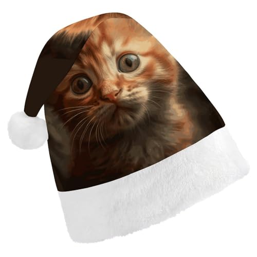 DJUETRUI Weihnachtsmütze, lustige Weihnachtsmütze, orangefarbene Katze, Weihnachtsmütze für Erwachsene, weicher Plüsch, Weihnachtsmannmütze, bequeme Weihnachtsmütze von DJUETRUI