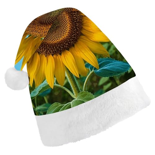 DJUETRUI Weihnachtsmütze, lustige Weihnachtsmütze, schöne Sonnenblumen-Weihnachtsmütze für Erwachsene, weicher Plüsch, Weihnachtsmannmütze, bequem, Weihnachtsmütze von DJUETRUI