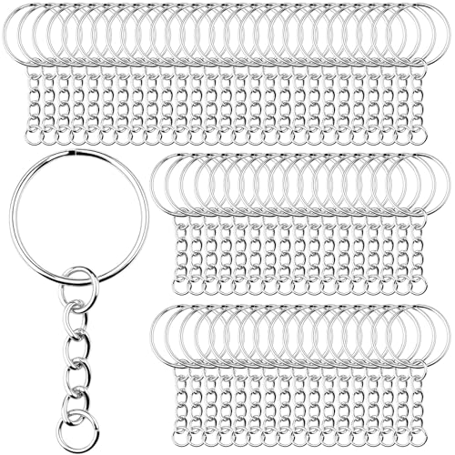 120 Stk Schlüsselring mit Kette Schlüsselanhänger Selber Machen Basteln Ringe Set Schlüsselanhänger Rohling Zubehör Key Chains 25mm mit Spaltringe für Schlüssel Anhänger DIY Schmuckherstellung Silber von DKBT