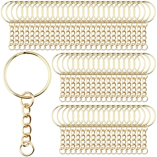 120 Stück Schlüsselanhänger Selber Machen Basteln Set Ringe Schlüsselring mit Kette Schlüsselanhänger Kette Rohling Ring Zubehör Key Chains für Schlüssel Handwerk DIY Taschen Schmuckherstellung Gold von DKBT