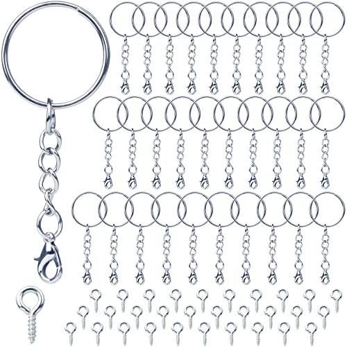Schlüsselring mit Kette Karabinerverschluss 60 Stück Schlüsselanhänger Basteln Set (30 Schlüsselanhänger Ringe Kette +30 Schrauböse Pins), Schlüsselringe 25mm für Schlüssel DIY Schmuckherstellung von DKBT