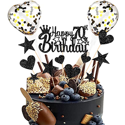 DKBT Tortendeko 70th Schwarz Kuchen deko Glitzer Happy Birthday Cake Topper Kuchendeko Geburtstagstorte für Schwarz Thema Geburtstagsfeier Jubiläum von DKBT