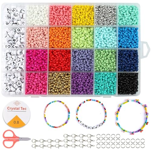 DKDDSSS 10200 Stück 3mm Perlen Set, Perlen zum Auffädeln mit Buchstabenperlen, Bunte Glasperlen Set, Perlen für Armbänder, für Schmuck Selber Machen von DKDDSSS