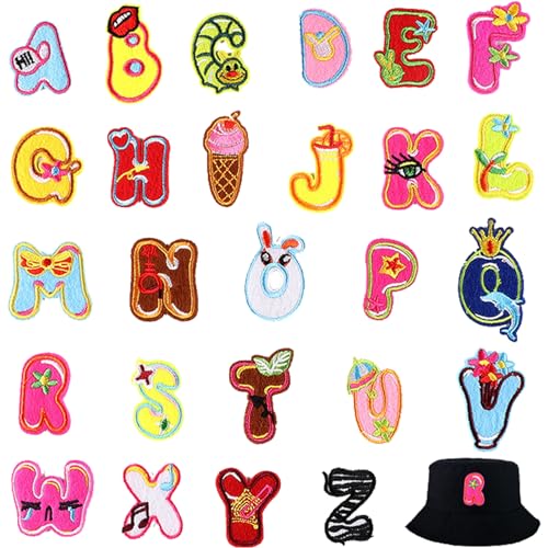 DKDDSSS 26 Stück Buchstaben Aufnäher zum Aufbügeln, Alphabet Patches, Patches zum Aufbügeln, Bunte Buchstaben Aufnäher, A-Z Alphabet Bestickte Applikationen für Jacken, Kleidung, Jeans von DKDDSSS