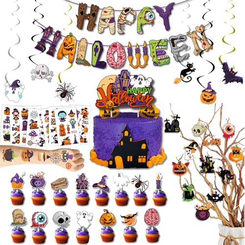 DKDDSSS 45 PCS Halloween Deko Set, Halloween Party Deko Set, Happy Halloween Banner, Wiederverwendbare Halloween Party Deko, fur Halloweenparty Kinder von DKDDSSS