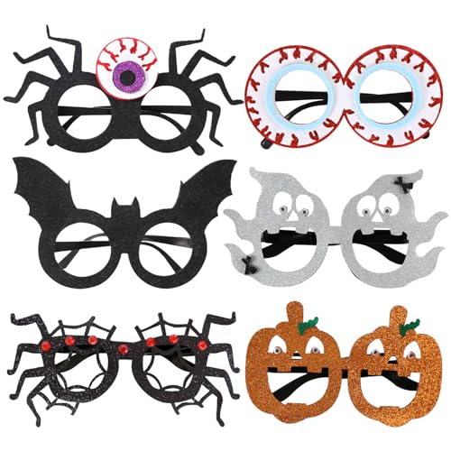 DKDDSSS 6 Stück Halloween Brille, Halloween Deko Partybrille, Spinnennetz Dekoration Brillen, Kürbis Halloween Party Deko Foto Requisiten Brillen für Kinder Erwachsene Halloween Karneval von DKDDSSS