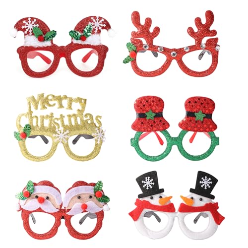 DKDDSSS 6Pcs Weihnachtsbrillen Weihnachten Brillen, Party Gläser Lustige Weihnachtsbrillen, Weihnachts Dekoration Weihnachten Foto Requisiten, Brillen Weihnachten Weihnachten Brille, Kinder Erwachsene von DKDDSSS