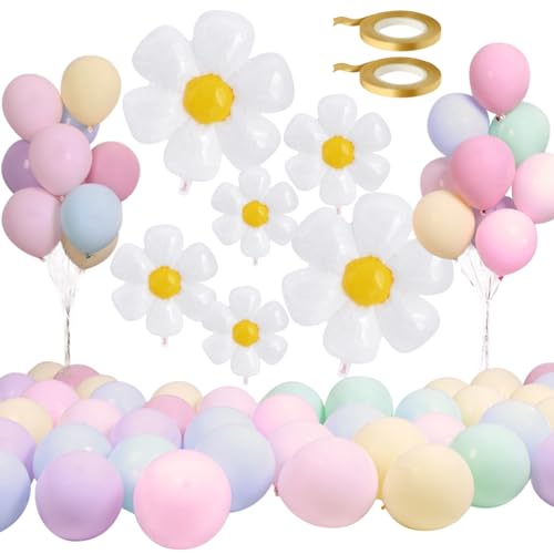 DKDDSSS Luftballons Geburtstag, 50 Stück Pastell Bunt Macaron Ballons, 6 Stück Gänseblümchen Ballon, 10 Zoll Latex Ballons, für Geburtstags Baby Shower Hochzeit Party Dekorationen von DKDDSSS