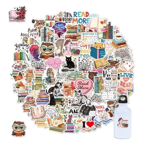 DKDXID 100 Stück Bookish Stickers Aesthetic Handysticker Set Erwachsene Laptop Sticker Vintage Aufkleber ästhetische Travel Sticker Journal Wasserfeste Sticker Scrapbook Katzen Cute Sticker Bücher -B von DKDXID