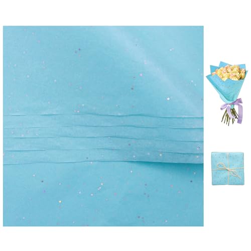 DKDXID 20 Blätt Glitter Seidenpapier Bunt 50x66cm Geschenkpapier Verpackungsmaterial Einpackpapier Seidenpapier zum Verpacken Transparentpapier zum Basteln Bastelpapier Tissue Paper für DIY-Blau von DKDXID