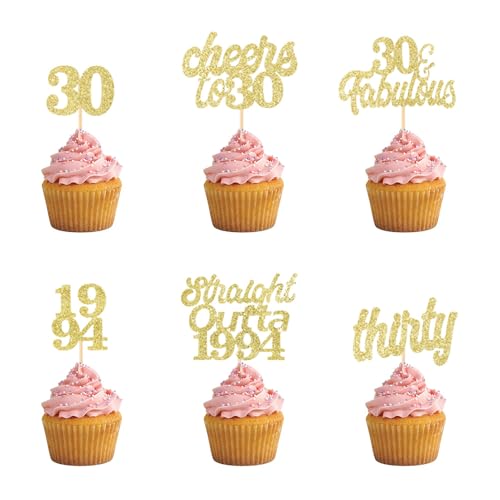 DKDXID 24 Stück Glitzer Cupcake Topper Geburtstag Gold Tortendeko 30 Geburtstag Frauen Männer Cupcake Deko Geburtstag Muffin Deko Kuchen Topper Geburtstagsdeko von 1994 Party Zubehör Kuchendekoration von DKDXID