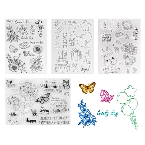 DKDXID 4pcs Clear Stamps Ostern Silikonstempel Set Blumen Silikon Stempel Danke Clear Stempel Silikon Set Silikonstempel Frühling Stempel Glückwunsch Geburtstag Stempel Sprüche für DIY Scrapbooking von DKDXID