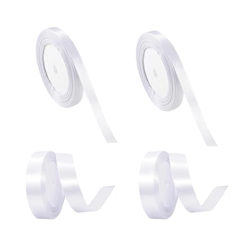 DKDXID 4pcs Satinband Weiss 22m Schleifenband 10mm+20mm Satinband Weißes Band Geschenkband Satin Stoffband Seidenband Breit Geschenkbänder Weisses Dekoband Satin Ribbon White Satinbänder für Hochzeit von DKDXID