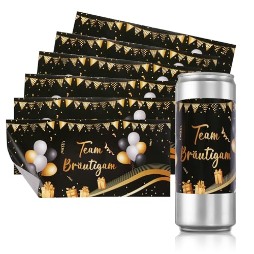 DKINY 16 Stück JGA Aufkleber für Prosecco Dosen Hochzeit Team Bräutigam Aufkleber Schwarz Gold Flaschen Getränkedosen Sticker Selbstklebend Aufkleber Banderole für JGA Accessories und Hochzeit Deko von DKINY