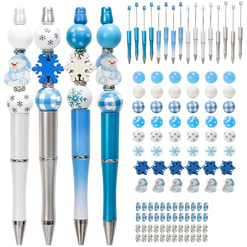 DKINY 16 Stück Weihnachten Bastelset Kinder, DIY Perlenstift Set mit Schneemann Schneeflocken Perlen, Kugelschreiber zum Basteln, Weihnachtliches Kreativset Geschenk für Junge Mädchen Studenten von DKINY