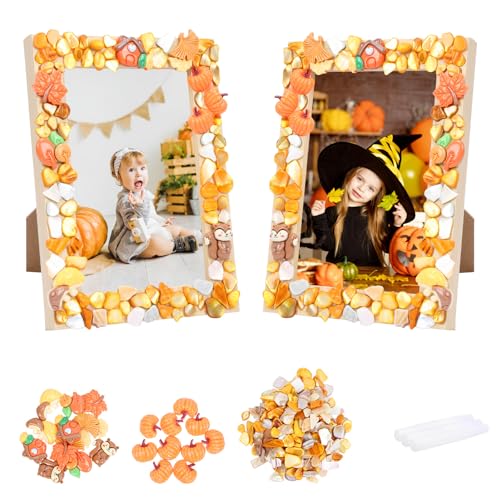 DKINY 2PCS Herbst Mosaik Bilderrahmen Bastelset Kinder Holz Fotorahmen Mosaiksets mit Kürbis Ahornblatt Eichhörnchen Pilz Mosaiksteine zum Basteln DIY Holzrahmen Kreativsets Geschenk für Kinder Herbst von DKINY