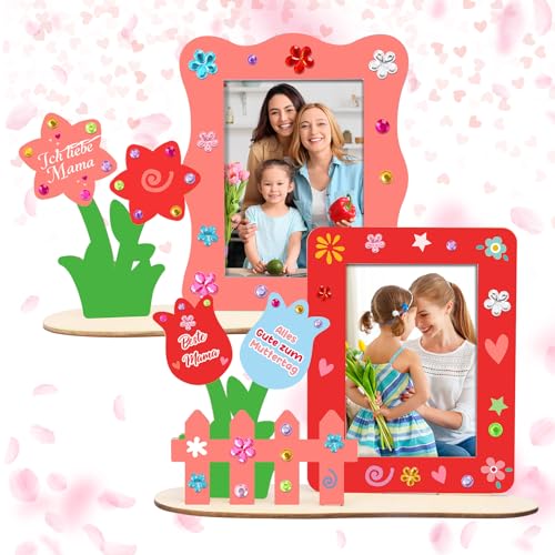 DKINY 4pcs Blumengarten Holzfotorahmen für Kinder DIY Blumen Bilderrahmen aus Holz zum Basteln und Bemalen Frühling Holzbastelset und Fotos ankleben Geschenk für Junge Mädchen Geburtstag Einschulung von DKINY