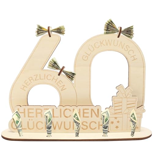 DKINY 60. Geburtstag Geldgeschenk Holz Männer Frauen Geschenk zum 60 Geburtstag 60. Geld Geschenk Deko aus Holz Personalisierte Geburtstagsgeschenke für Großvater Großmutter Jubiläum Hochzeit Familien von DKINY