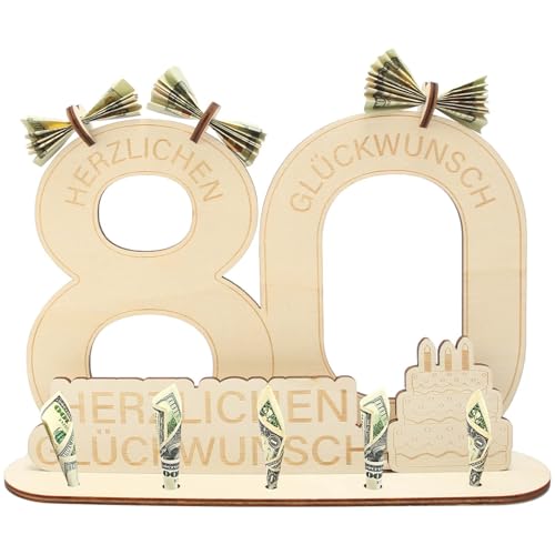 DKINY 80. Geburtstag Geldgeschenk Holz Männer Frauen Geschenk zum 80 Geburtstag 80. Geld Geschenk Deko aus Holz Personalisierte Geburtstagsgeschenke für Großvater Großmutter Jubiläum Hochzeit Familien von DKINY