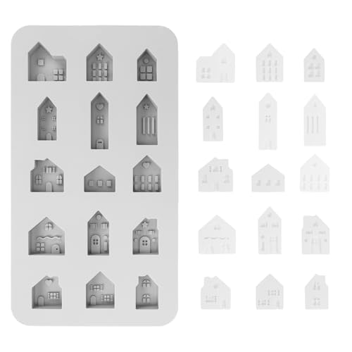 DKINY Silikonform Gießform Häuser, Silikonform Haus mit Herz Fenster, Mini Häuser Kerzenformen Seifenformen zum Gießen, Haus Epoxidharz Silikonformen Gießformen für DIY Weihnachten Gips Handwerk von DKINY